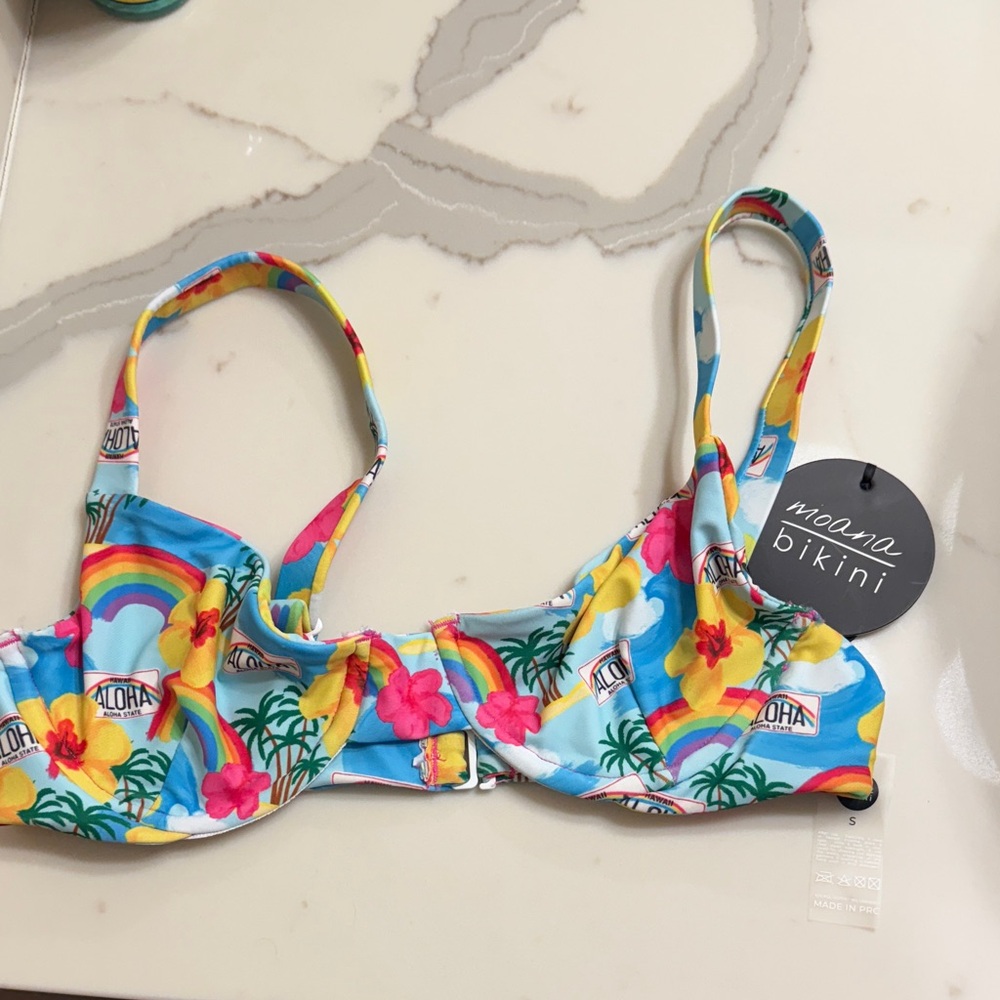 Moana Bikini bam bam Swim Top - Blue, Yellow, and Pink